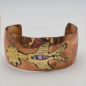 Copper Cuff Bracelet with Abalone shell inlay Mexico